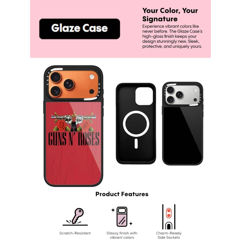 CASECASE X Guns n 'Roses Ốp lưng kính hút từ tính chống trầy xước cho IPhone 17 Air 16 15 14 Pro Max