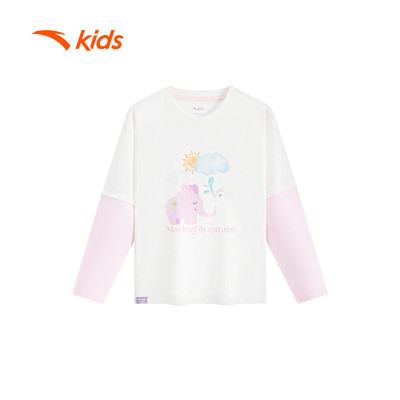 Áo Phông Tay Dài Bé gái ANTA Kids Moving to Nature 3625C9407. Áo Cotton Dệt Kim Mềm Mại, In Hình Voi Dễ Thương
