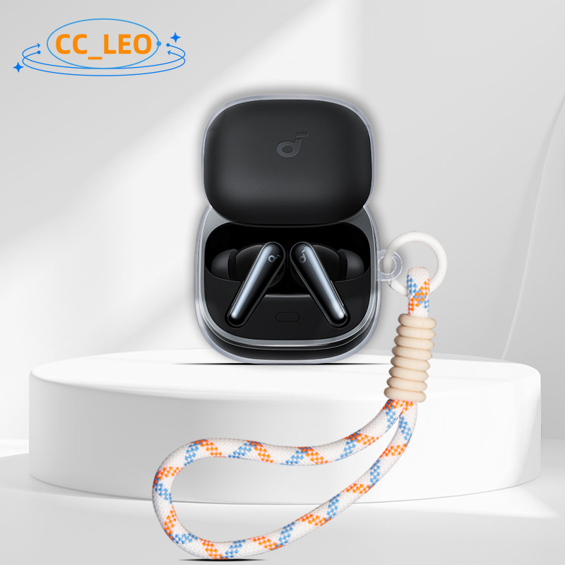 for Anker Soundcore Liberty 5 Case Clear TPU Soft Case Protective Cover Cute Lanyard Pendant Suitabl