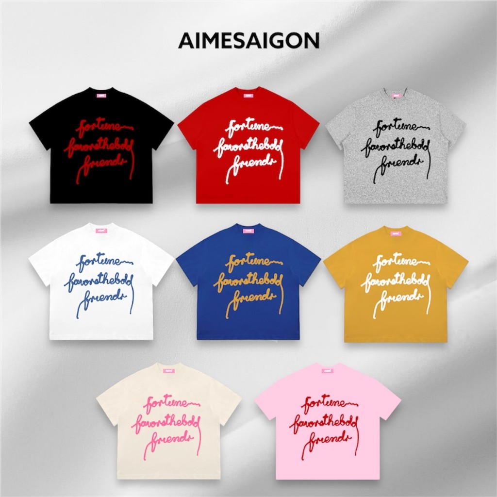 Áo Thun Big Boxy AIMÉ Form Rộng Tay Ngắn Cotton Cổ Tròn Nam Nữ "" FORTUNE "" Menswear Kem Unisex - A