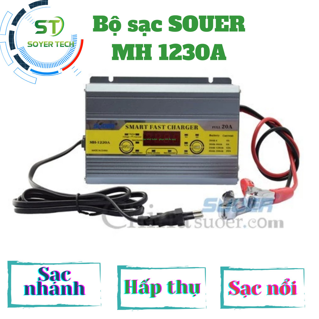Bộ sạc nhanh SUOER MH 1230A Full 30A dành cho bình Ắc quy từ 2Ah - 200Ah | Có màn hình hiển thị - Ch