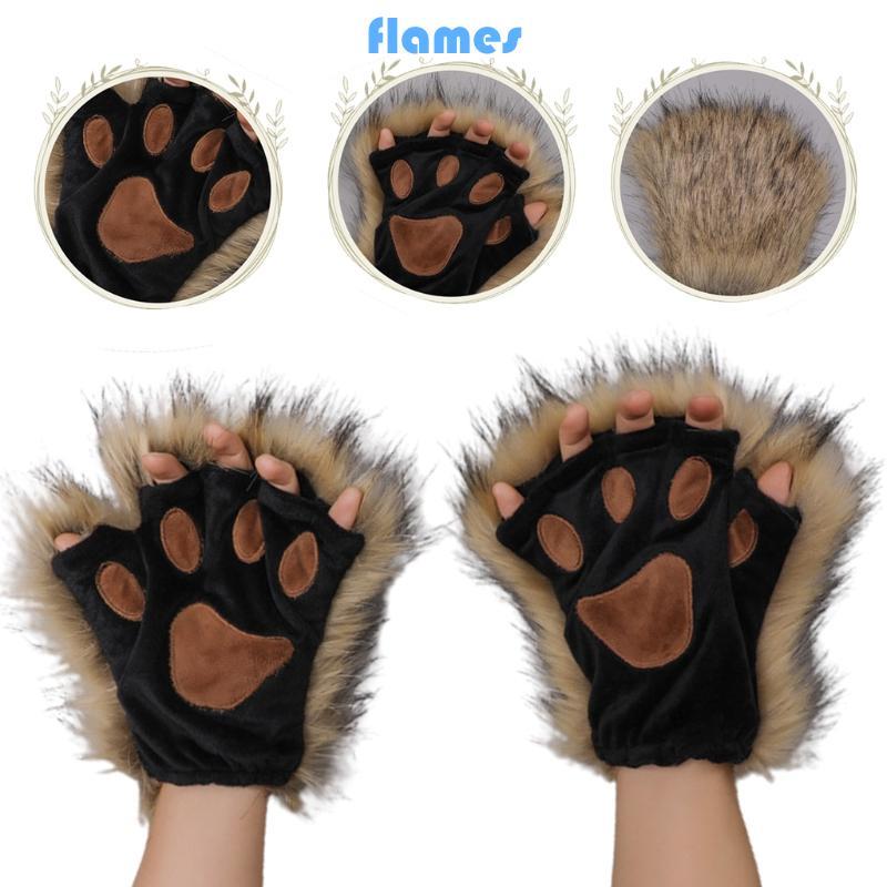 1 Pair Furry  Gloves Cats Girls Cosplay Accessory  Plush Wolf Paws