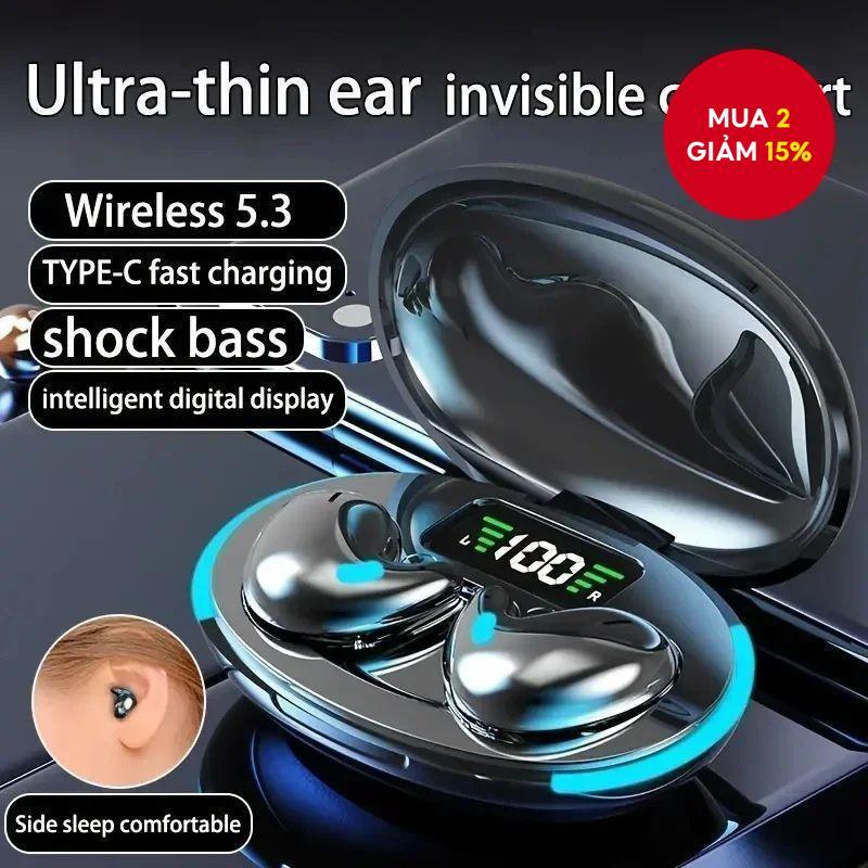 X55 Mini Không Dây Bluetooth 5.3 Tai Nghe Nhẹ Nút Tai Phong Cách Ngủ Tai Nghe HIFI Âm Nhạc Stereo