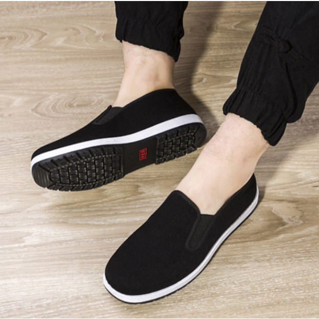 Giày Vải Lười Đen Viền Trắng, Đế Mềm Siêu Nhẹ Thoáng Khí, Đi Bộ, Lái Xe, Tập Dưỡng Sinh G120