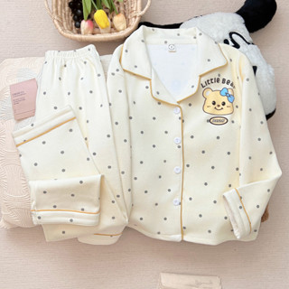  Bộ đồ ngủ cardigan dài tay dành cho trẻ em có cổ bẻ làm bằng lông cừu Đức ấm áp và dày in hoạt hình đồ ngủ bé gái đồ ngủ trẻ em 