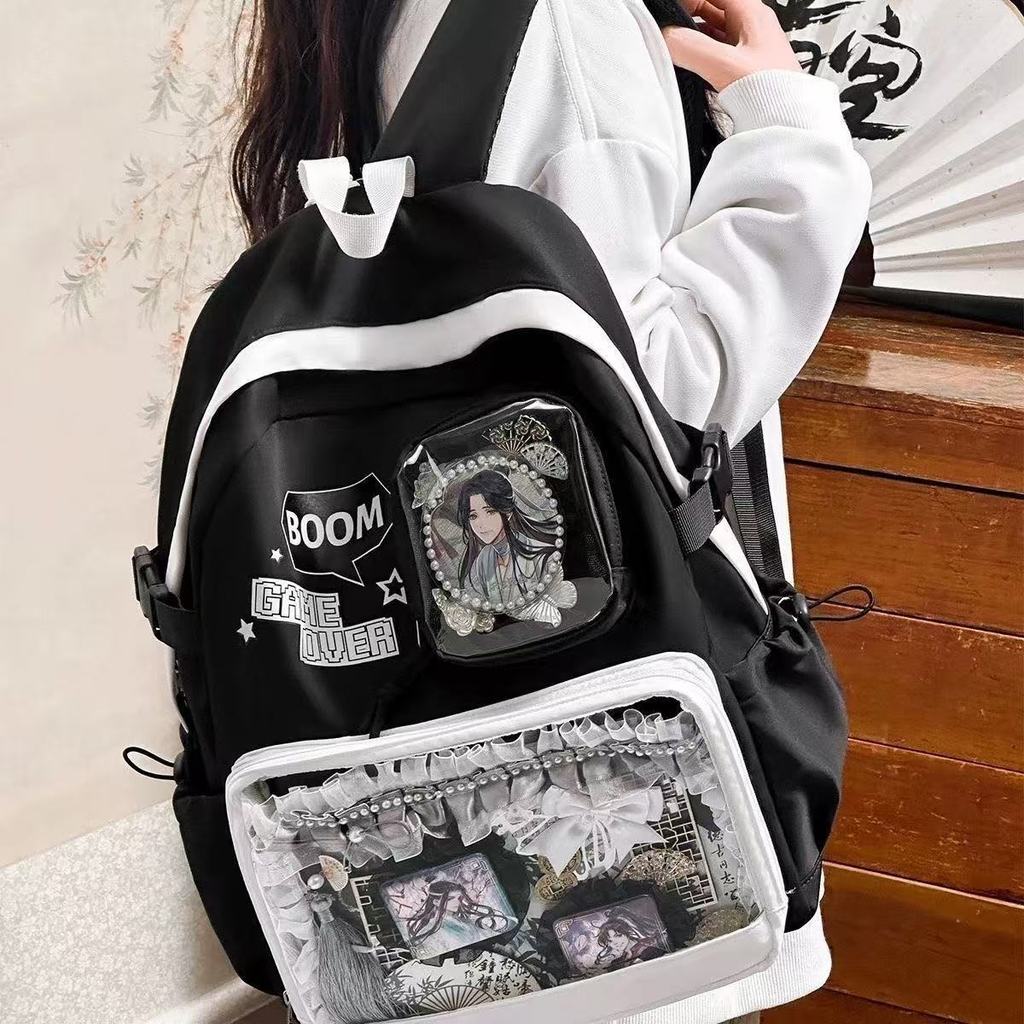 Ba Lô Đen Trắng Túi Đau Baji Hai Chiều Trong Suốt Hạt Dung Tích Lớn Ba Lô Trung Học Cơ Sở Túi Baji T