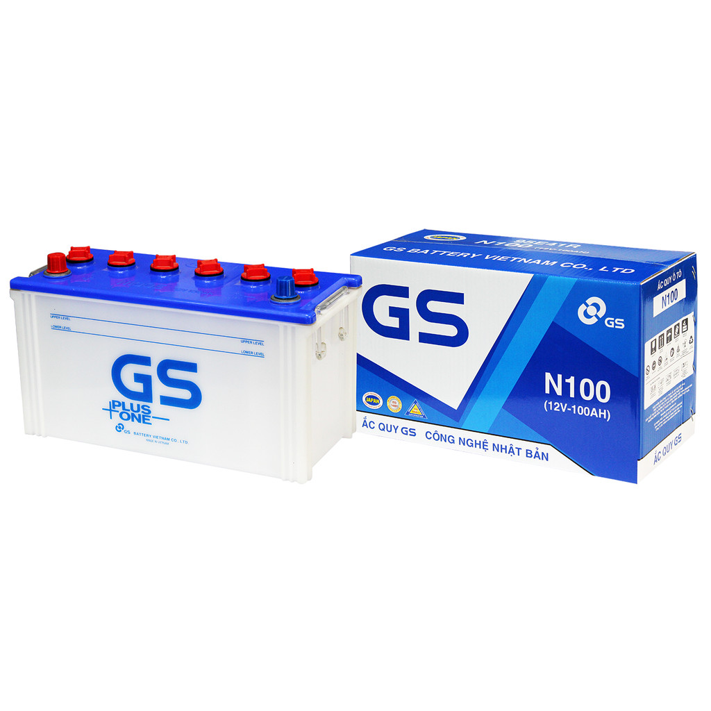 Bình ắc quy nước 12V 100Ah GS N100 dùng cho xe KIA, Hyundai - Bảo hành toàn quốc
