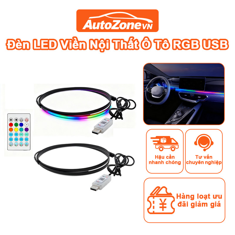 Đèn LED Viền Nội Thất Ô Tô RGB USB – 16 Triệu Màu, Nháy Theo Nhạc, Dải Acrylic Uốn Cong Trang Trí Taplo