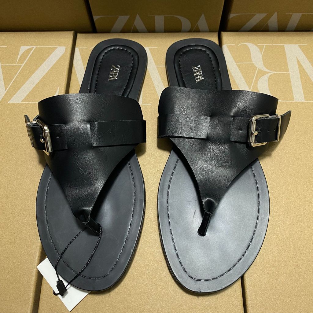 ZARA  2025Summer New Women's Shoes Flat Sandals Women's Flip-Flops Outdoor Wear White Thong Sandals