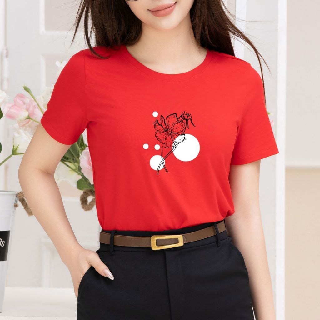 Áo phông nữ  form vừa in hình hoa - Áo thun nữ Loza cotton nữ co giãn 4 chiều Loza VT7117