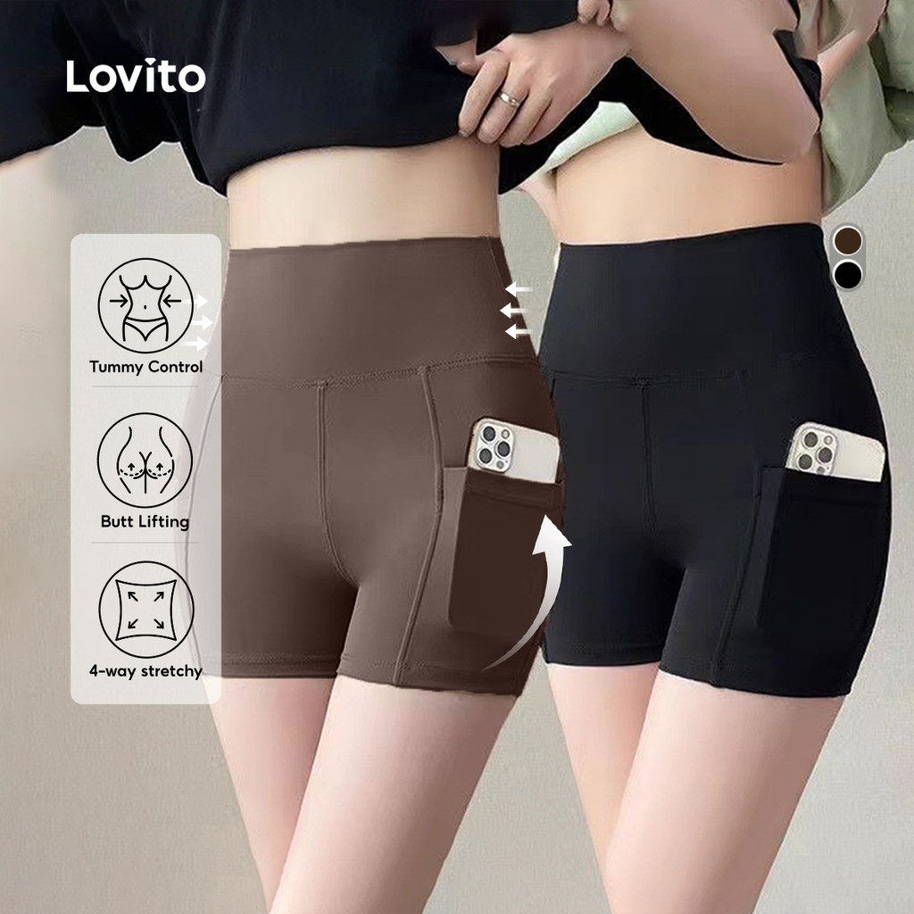 Lovito Thời Trang Thể Thao Shorts Thể Thao Kiểm Soát Dạ Dày Nâng Glute Cao Lưng Nâng Glute Dành Cho 