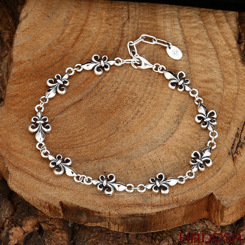 Vòng Tay Unisex Bạc Thái 925 Hoa Huệ – Họa Tiết Fleur-de-lis – Thanh Lịch, Nhẹ Nhàng – Hadosa TSB639