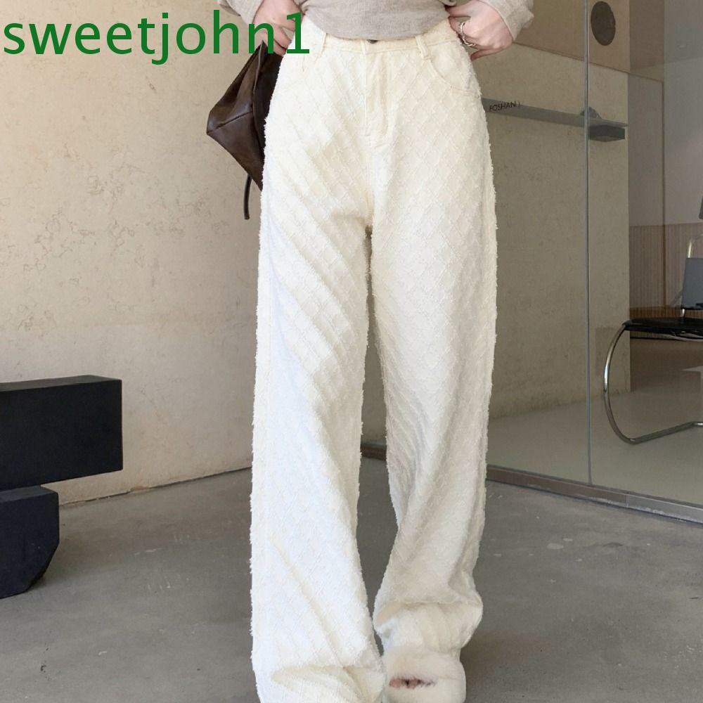 Sweetjohn Quần Jean Lưới Phong Cách Y2K Hàn Quốc, Eo Cao Baggy