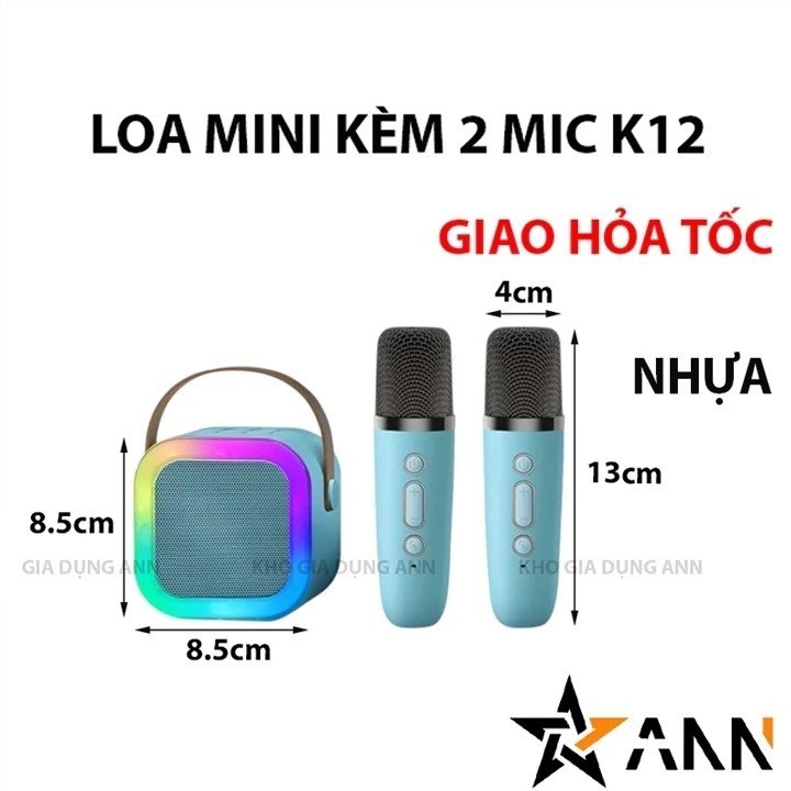 Loa Karaoke Mini Bluetooth K12 công suất 10W kèm 2 micro không dây, loa hát karaoke mini bluetooth 2