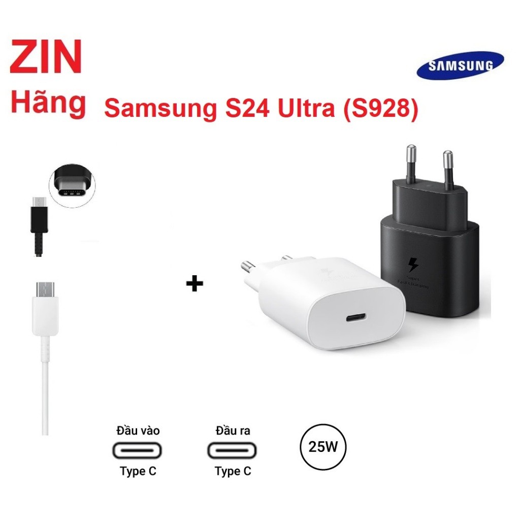 Bộ Củ Sạc Samsung Galaxy S24 Ultra (S928) 25W Dây cáp sạc Type C sạc nhanh Bảo Hành Lâu