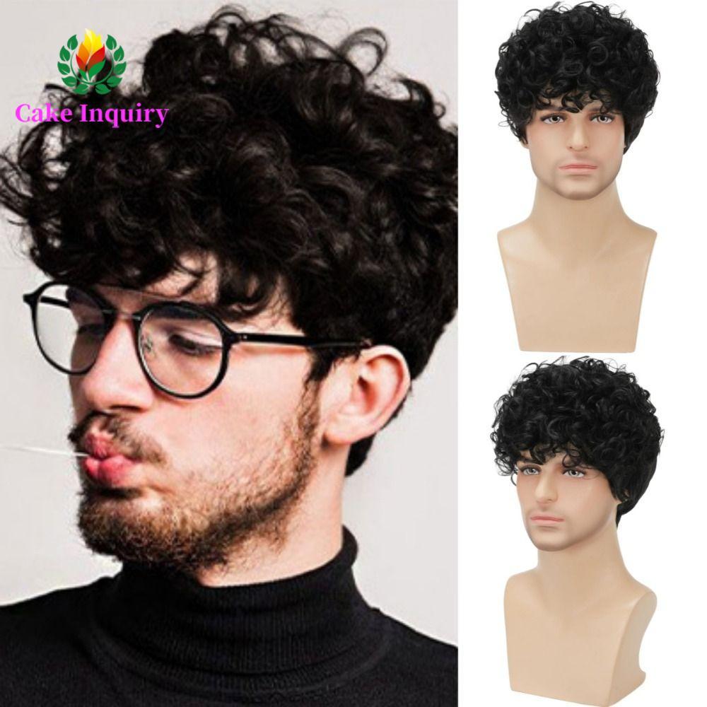 Tóc giả nam xoăn Afro tổng hợp ngắn đen, phù hợp Halloween, style hippie 70s 80s disco rocker hàng n