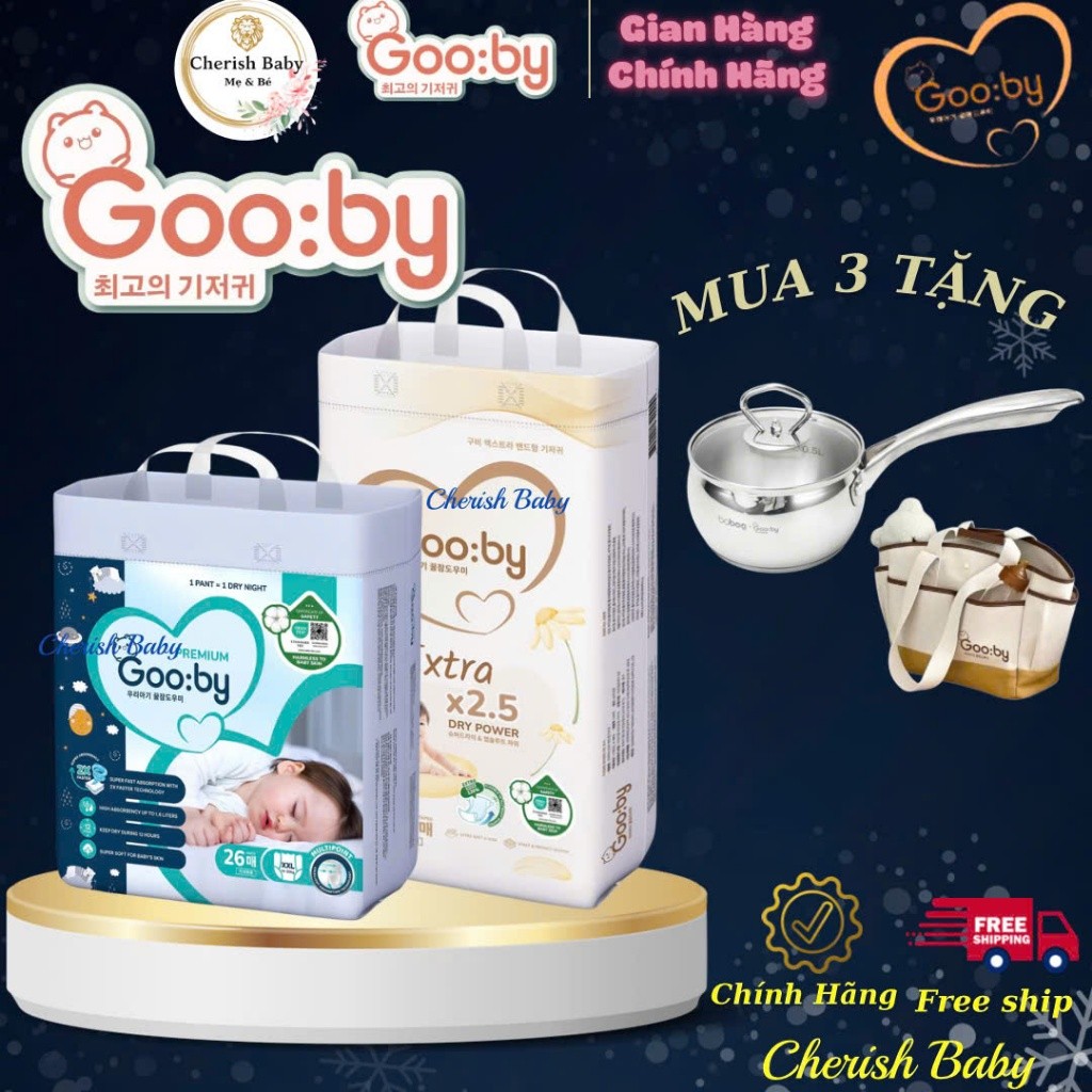 Combo 3 bịch bỉm Gooby kèm quà xinh, đủ size ngày và đêm, bỉm gooby cao cấp