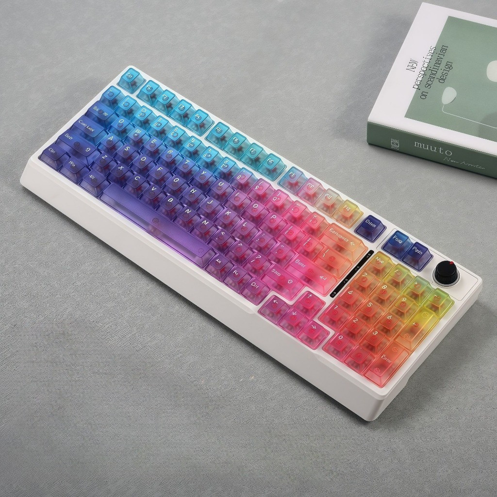 Rainbow Gradient Keycap Cherry Profile PC 115 Nút Wooting60 MAD60 Aula F75 RK Trong suốt