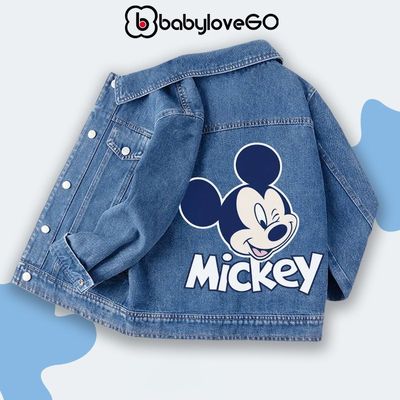 Áo khoác bò cho bé BabyloveGO, BST Disney áo khoác jeans denim cho bé trai bé gái in hình Mickey
