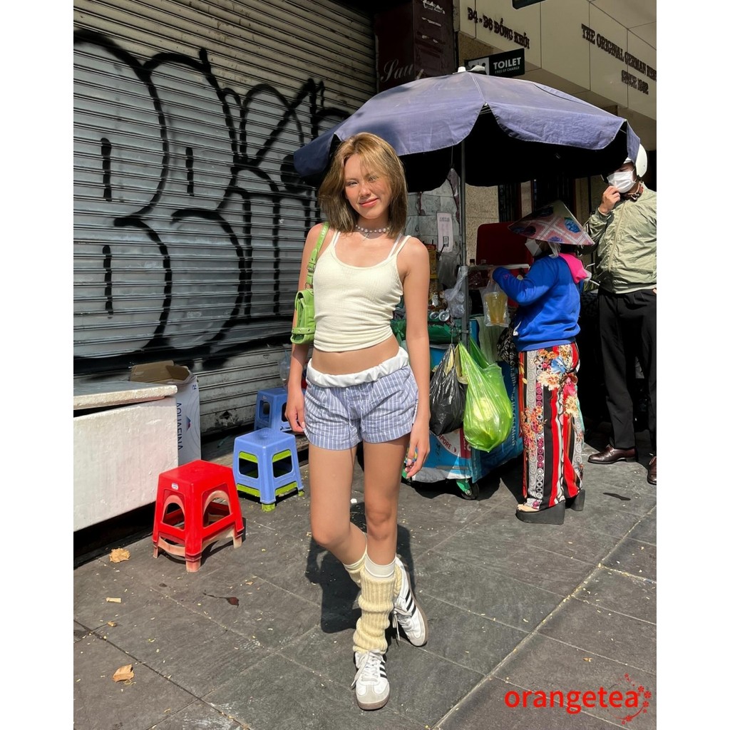 ORT-.﻿Quần Short Nữ Sọc Thời Trang Giữa Eo Quần Short Mini