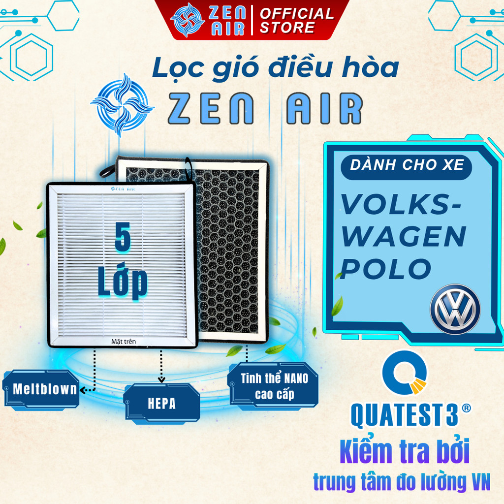Lọc gió điều hòa cho VOLKSWAGEN POLO, than hoạt tính khử mùi cao cấp - Zen Air