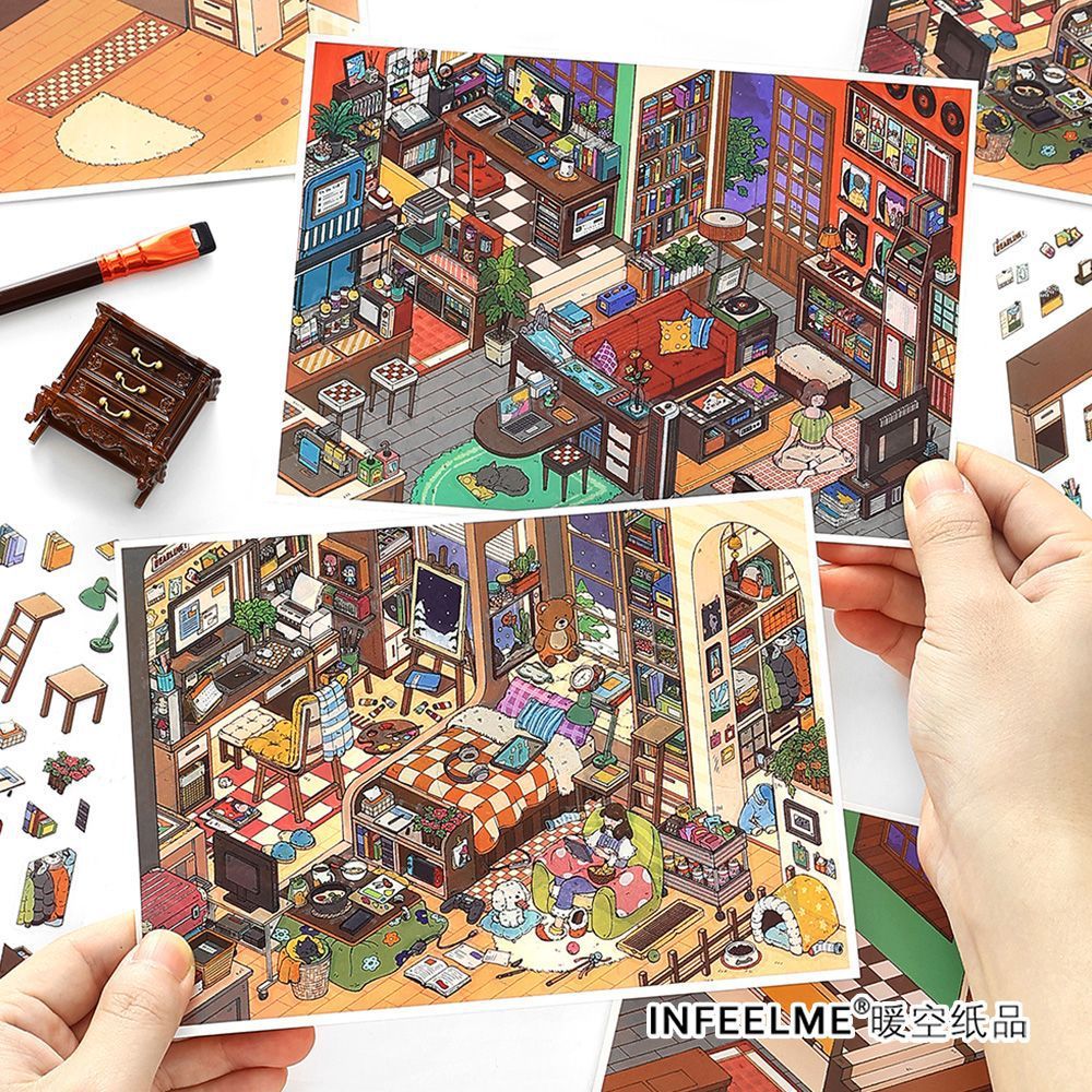 Idako [My Cabin 15th Bullet] Nhãn dán cảnh quan 2.5D Xây dựng thủ công tự làm Cảnh cabin ba chiều SS