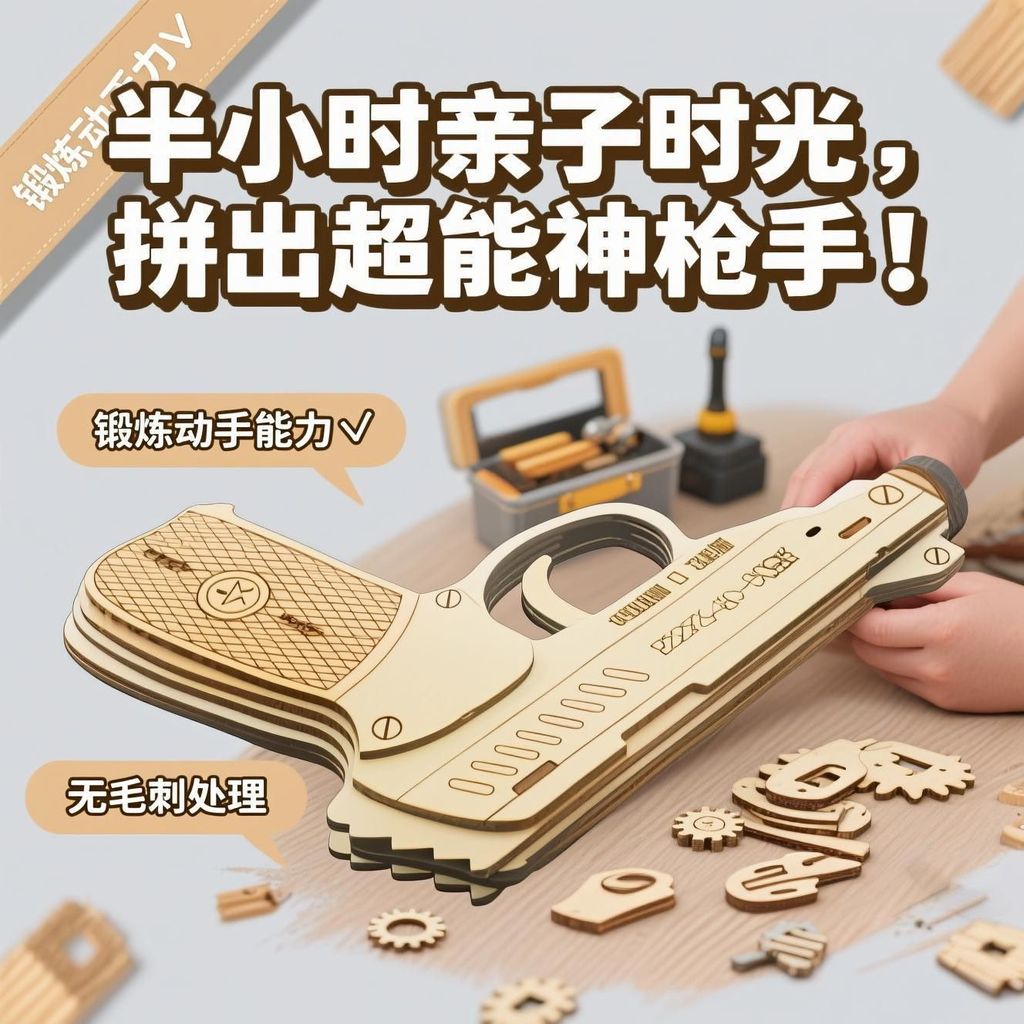 Dây cao su Súng lắp ráp súng lục nhỏ bằng gỗ Mô hình lắp ráp tự làm