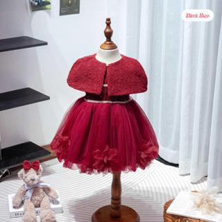  Váy Dạ Công Chúa Cho Bé Gái Mimi Meo Chất Len Ấm Áp Đầm Mùa Đông Phối Lưới Bồng Đính Hoa Đi Tiệc 9-34kg TD358 