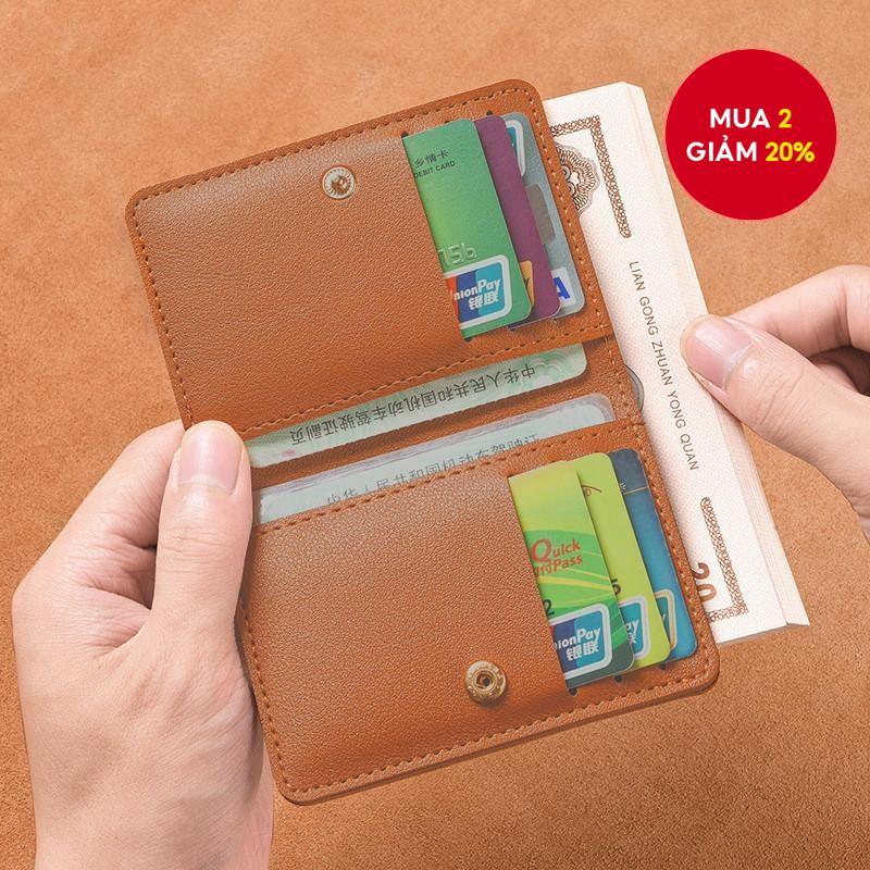 Ví nhỏ bằng da PU màu trơn dành cho nữ Ví nữ ngắn đơn giản có nút bấm Túi đựng thẻ tín dụng siêu mỏng Ví đựng tiền xu