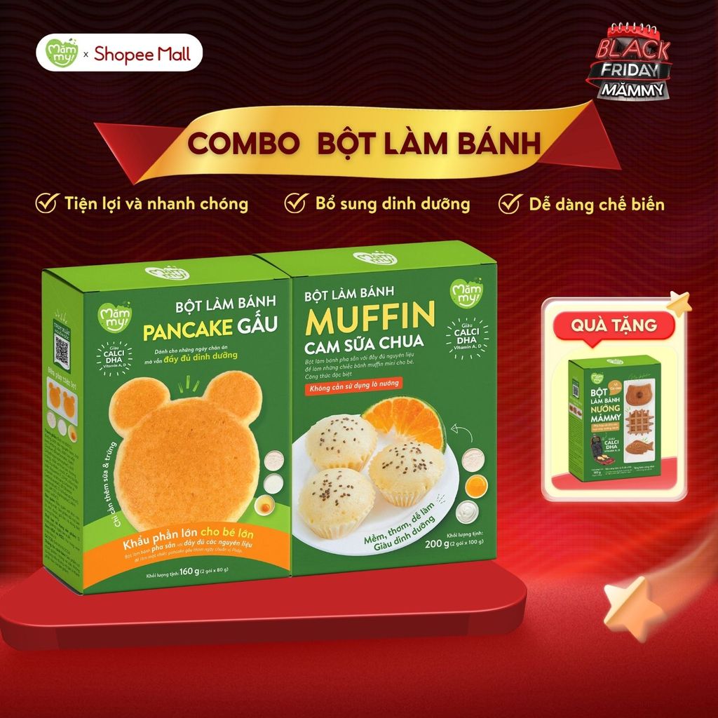  Combo 2 hộp bột làm bánh cho bé bánh pancake muffin và bánh nướng tiện lợi cho bé 6 tháng 