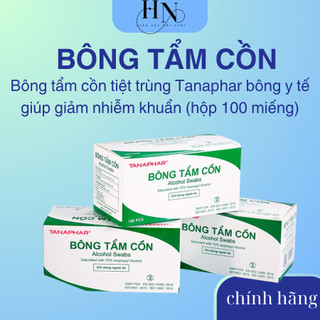 Bông tẩm cồn tiệt trùng Tanaphar bông y tế giúp giảm nhiễm khuẩn (hộp 100 miếng)
