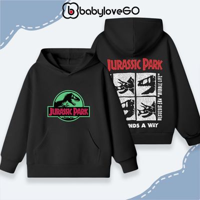 Áo nỉ cho bé trai BabyloveGO BST áo hoodie ấm áp có túi và mũ in hình Khủng Long cho bé trai 1-10 tuổi