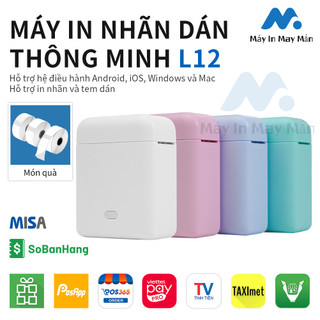 Máy in tem nhãn L12 In nhiệt không mực Kết nối Bluetooth Nhỏ gọn In tem giá Nhãn dán Ghi chú