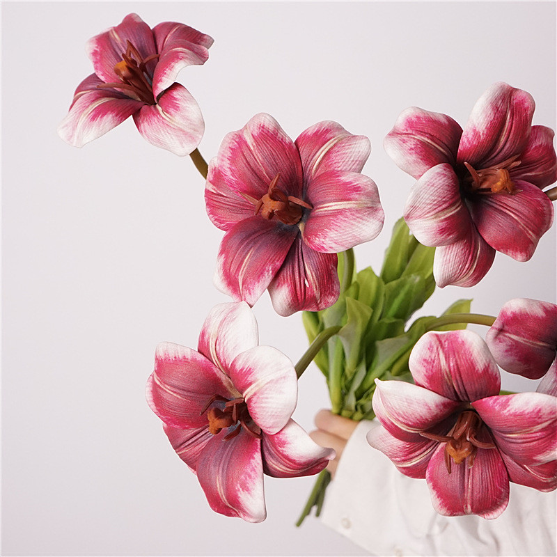 Artificial Flower Brownie Tulip PU High-Quality Fake Flower Photo Prop Small Bouquet Indoor Home Dec