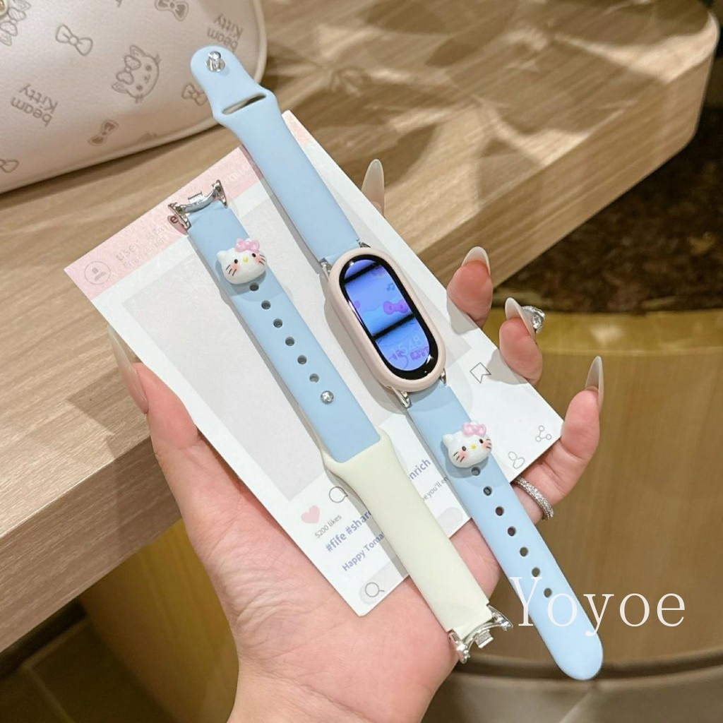 Ốp Lưng Màu Hồng + Dây Đeo Silicon Cho Xiaomi Mi Band 10 9 8 Phụ Kiện Vòng Tay Có Thể Thay Thế Cho M