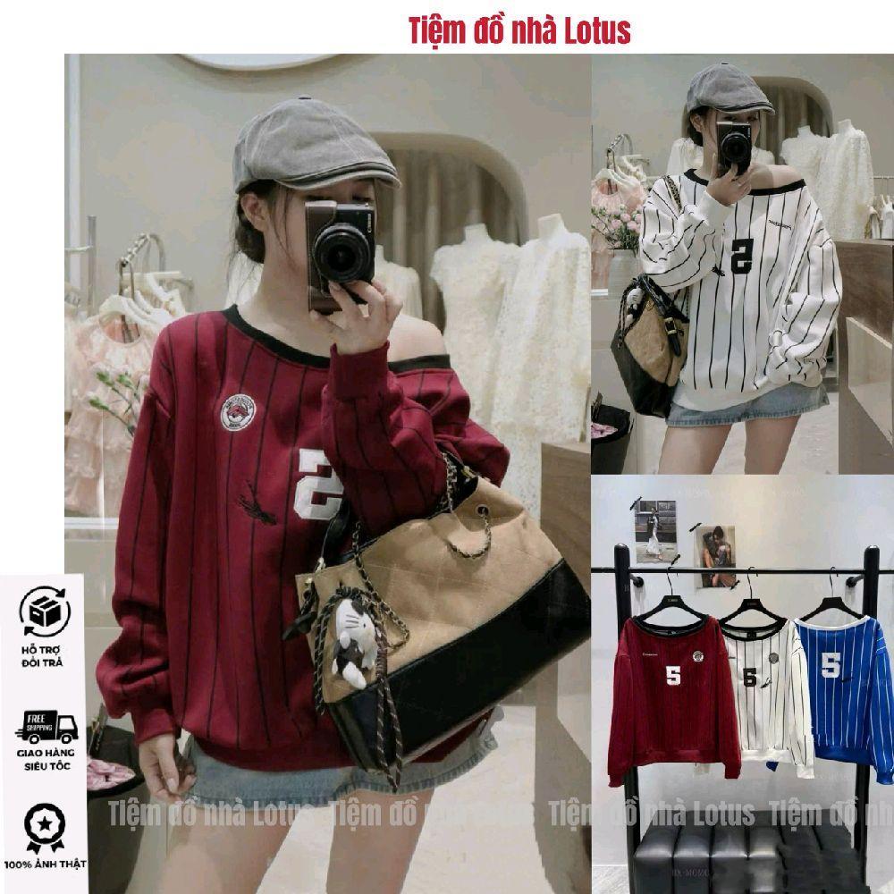 Áo Cổ Thuyền A65 - Thêu Số 5 Kẻ Sọc Đứng Sporty Style (Tiệm đồ nhà Lotus)