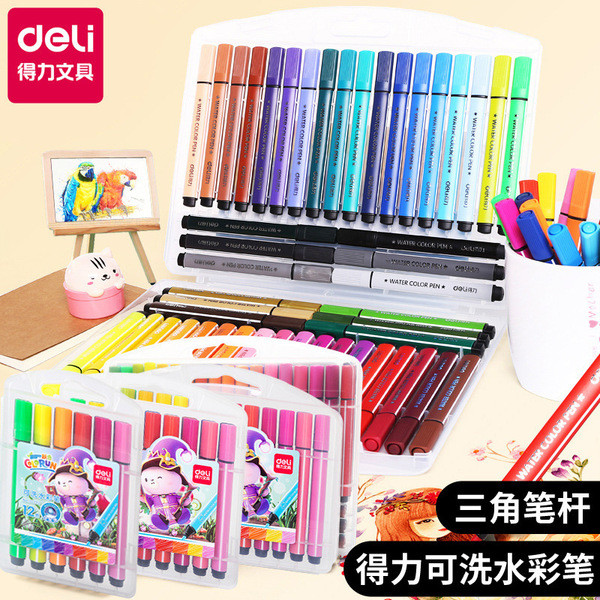 Deli 70720 Có Thể Giặt Được Màu Nước Bút Tam Giác Thanh Màu Bàn Chải 12 / 24 / 36 Màu Học Sinh Trẻ E