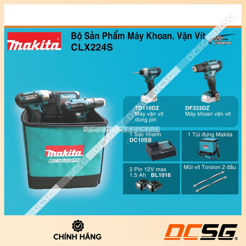 Bộ sản phẩm máy khoan,vặn vít CLX224S | DCSG