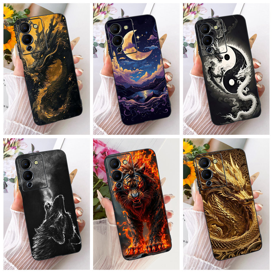 Dành Cho Infinix Note 12 G96 X670 Mới Mát Họa Tiết Rồng Rồng Vỏ Điện Thoại Infinix Note12 G96 Đen Si