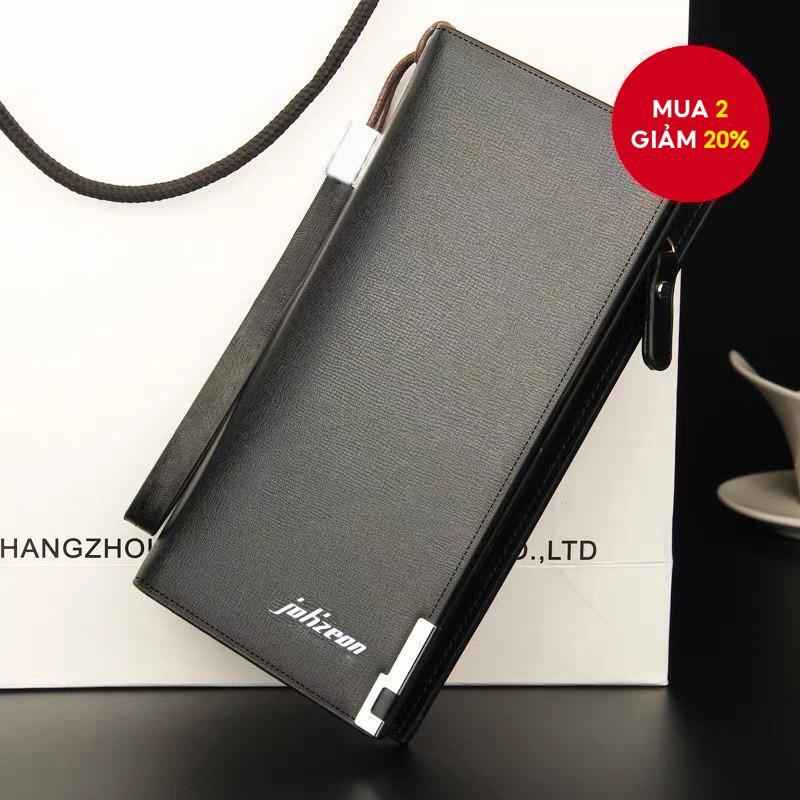 Túi ly hợp da nam - Ví dây kéo đa chức năng có túi đựng tiền xu & thẻ