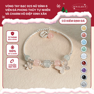   ib CHỌN CUNG HOÀNG ĐẠO  Vòng tay bạc nữ 925 JEWELRYOU HỒ ĐIỆP đá năng lượng tự nhiên phát triển bản thân - Jew09 