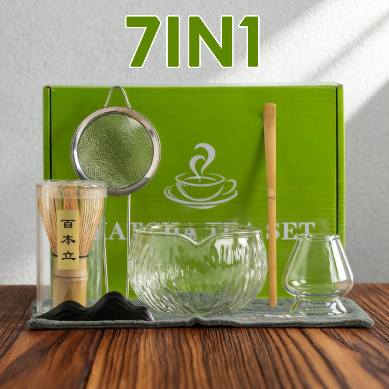 7IN1 Bộ Dụng Cụ Pha Trà Matcha Cao Cấp,Bát Trà Matcha+que đánh Trà+giá đỡ Que đánh Trà+thìa Trà,Dụng