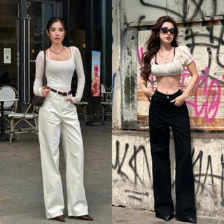  MYUN - TRI ÂN   Quần Jean  Nữ trắng ống rộng dáng suông cạp cao quần bò trắng vải XK JR0003 S2 