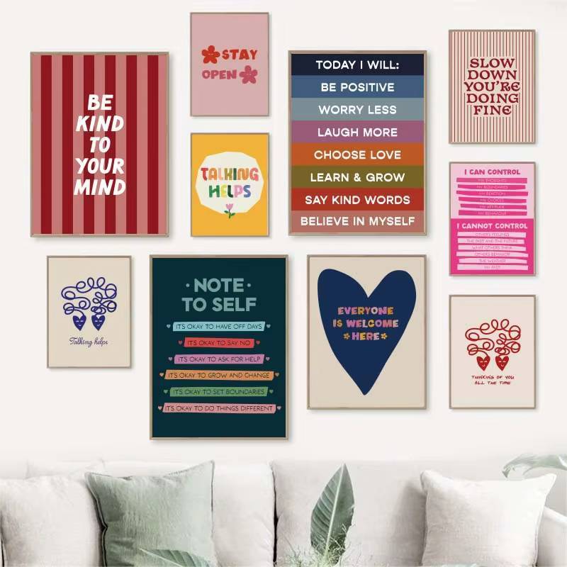 Hãy tử tế với tâm trí của bạn Sức khỏe tâm thần Tâm lý Nghệ thuật treo tường Canvas Poster Trích dẫn