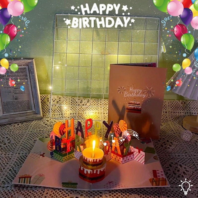 Birthday Greeting Music Card Simulated Candle That Can Be Blown Out Creative Postcard For Friends Gi
