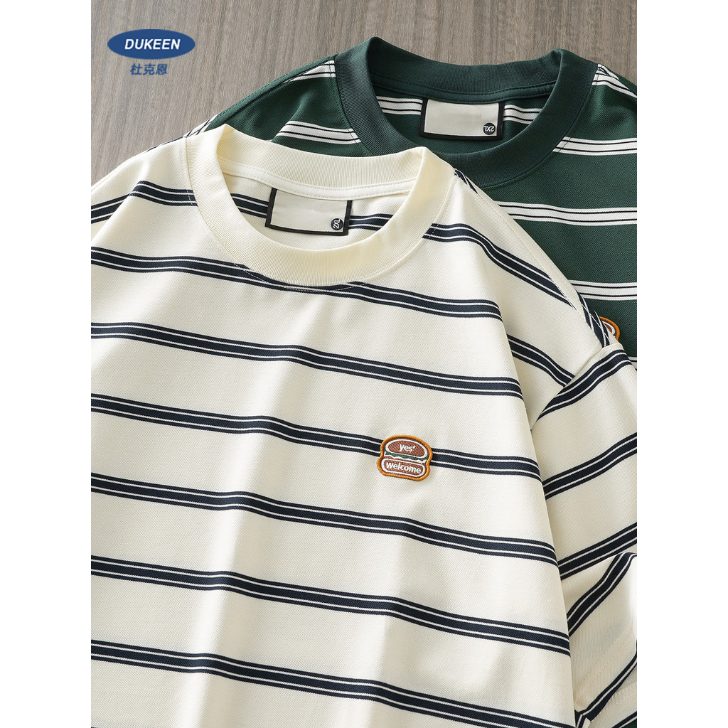 Dukeen260G - Áo thun nam mùa hè, sọc nặng, dáng rộng cổ tròn