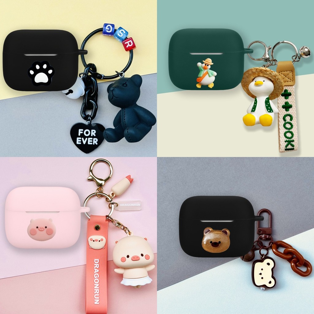 for iQOO TWS 5 Case Cartoon Bear Cute Duck Dinosaur Keychain Pendant Silicone Soft Case Suitable for