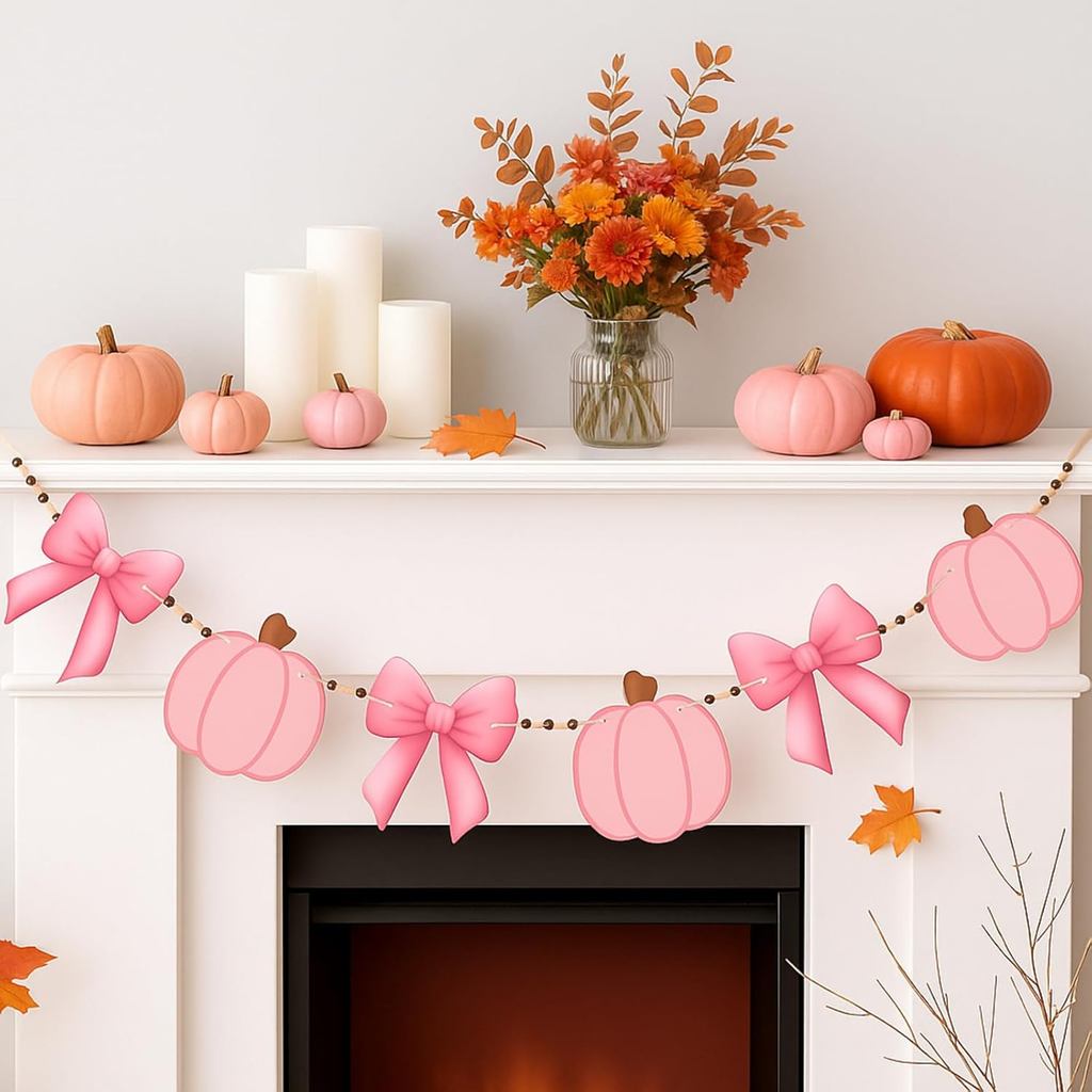 Leinuosen Lễ Tạ Ơn Hạt Bí Ngô Hồng Vòng Hoa Nơ Màu Hồng Vòng Hoa Treo Bằng Gỗ Đồ Trang Trí Cho Lễ Tạ