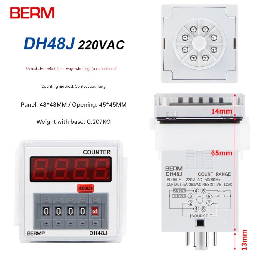 Bộ Đếm Số DH48J-11A, 8, 8A,  8 Chân, 11 Chân, Nguồn 12-380V, AC/DC 24-240V