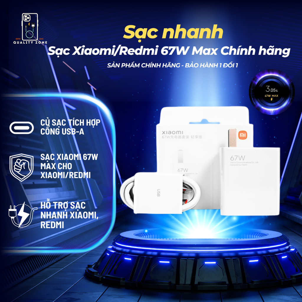 Bộ sạc nhanh Xiaomi 67W chính hãng, sạc nhanh Xiaomi, Redmi 67W Max MI TURBO bảo hành 12 tháng